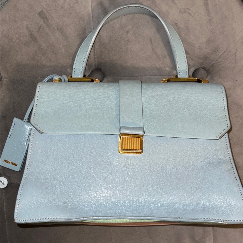 Miu Miu Light Blue Top-Handle Satchel with Gold Hardware
